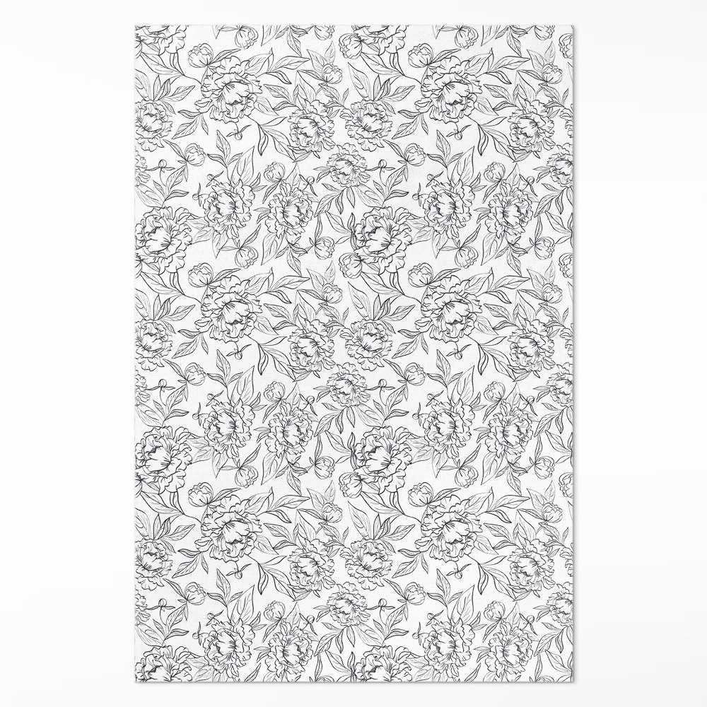 Vinylový koberec Skica kvetov pivónií a listov vintage