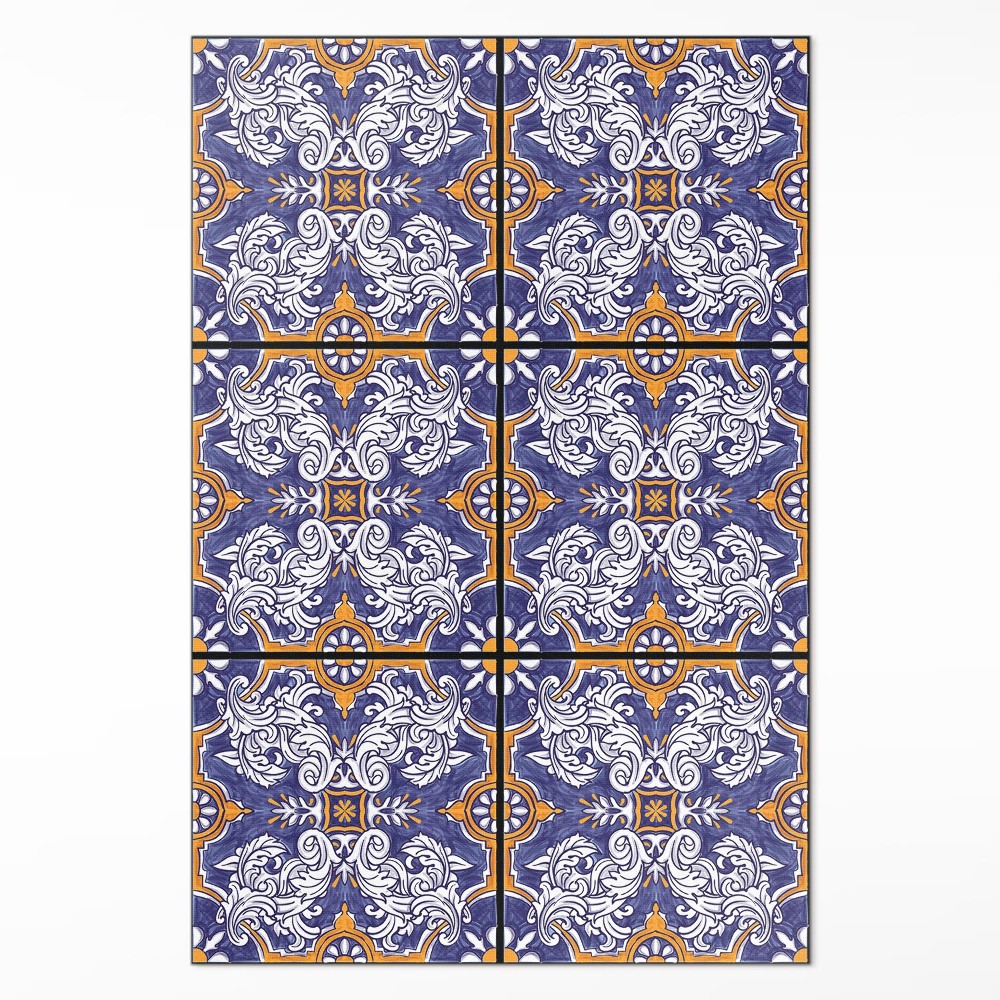 Vinylový koberec Štýlové dlaždice s rastlinnými ornamentmi