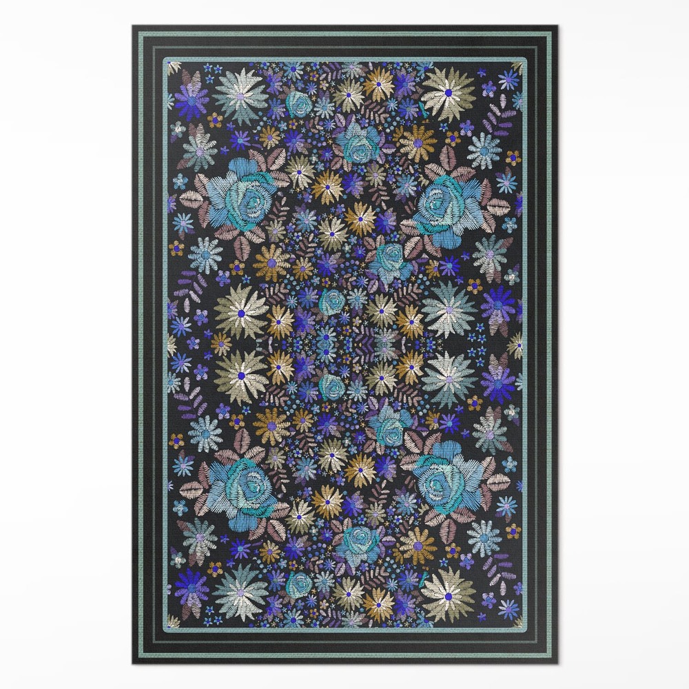 Vinylový koberec Modré a žlté kvety