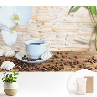 Tapeta do obývačky Káva a orchidea na dreve