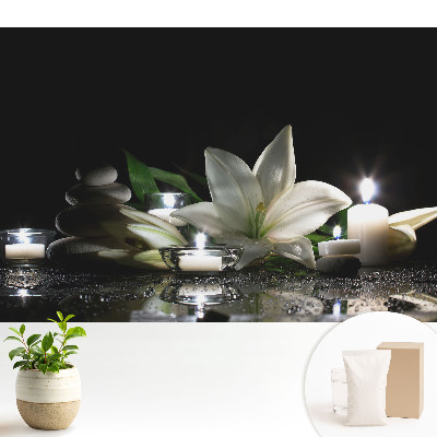 Luxusná tapeta s motívom ľalií, kameňov a sviečok