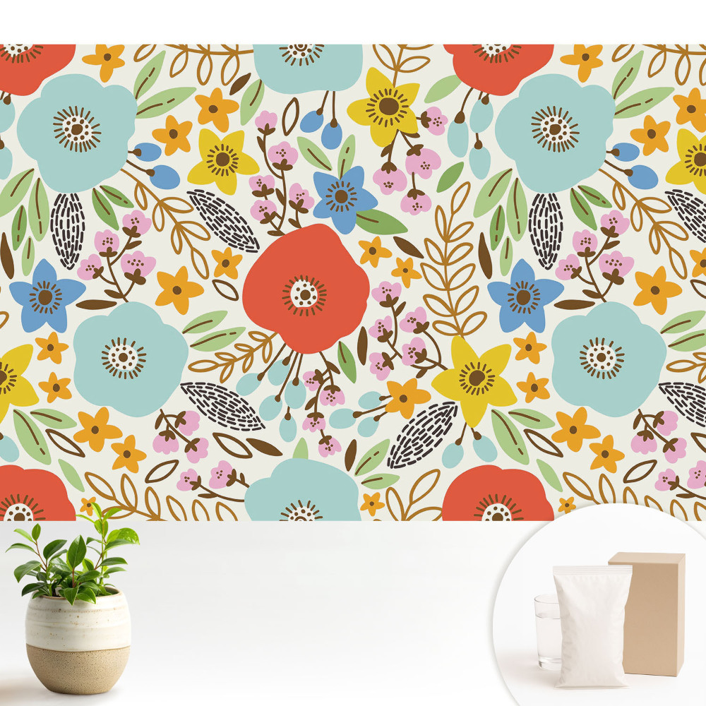 Luxusná tapeta Farebné kvety na bielom pozadí