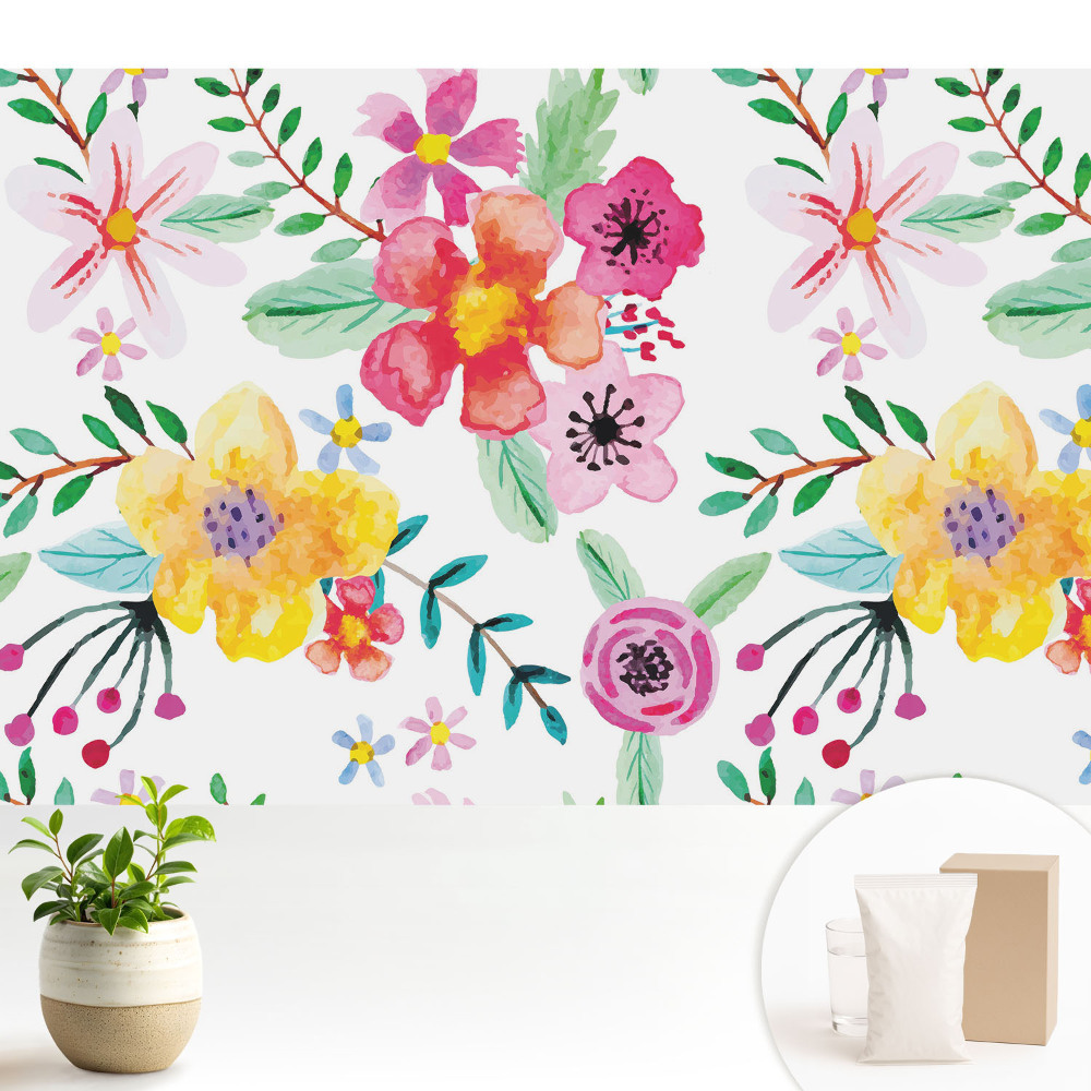Tapeta do obývačky Farebné akvarelové kvety