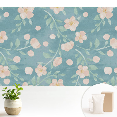 Tapeta na stenu s motívom pastelových kvetov a listov