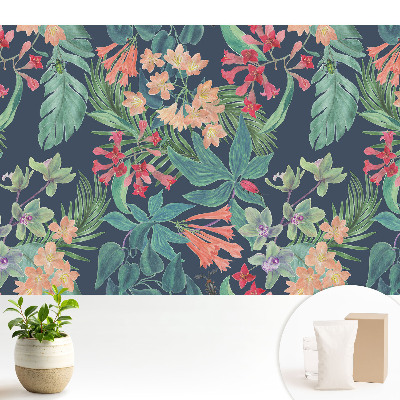 Luxusná tapeta s motívom exotickej flóry v elegantných farbách