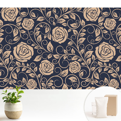 Tapeta do obývačky s motívom klasických ruží na tmavomodrom podklade