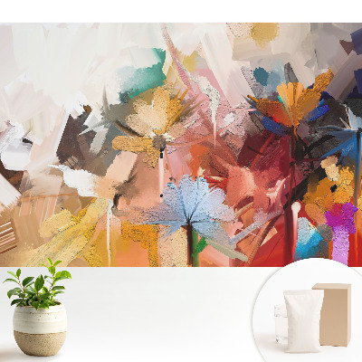 Luxusná tapeta s motívom abstraktných kvetov v žiarivých farbách