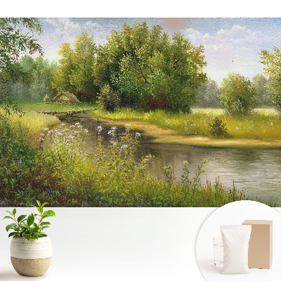 Tapeta na stenu s idylickou krajinou s lesom a vodou