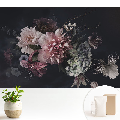 Tapeta do obývačky Kvetinová elegancia na tmavom pozadí