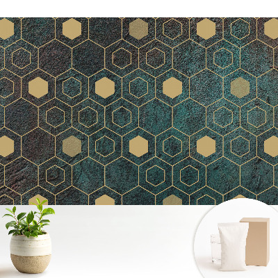 Tapeta na stenu s motívom geometrických šesťuholníkov na tmavom pozadí