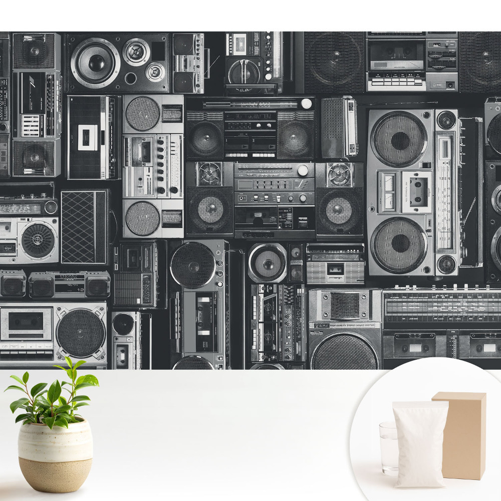 Tapeta do obývačky Štýlový retro vzor s rádiami