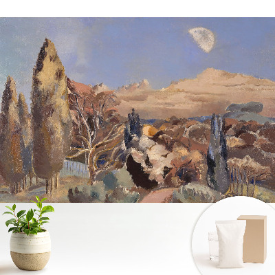 Tapeta na stenu s malebnou krajinou so stromami a horami