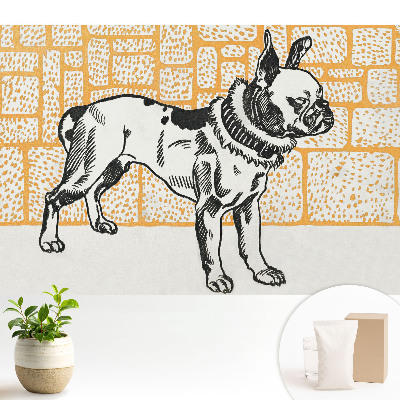 Tapeta do obývačky s motívom psa na pozadí retro tehál