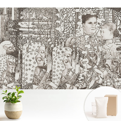 Luxusná tapeta s klasickými portrétmi a kvetinovými vzormi