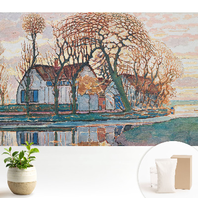 Tapeta na stenu so zrkadlovým obrazom pokojnej vidieckej scenérie