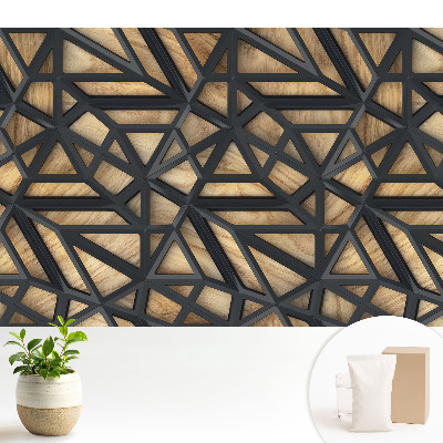 Tapeta na stenu s geometrickými trojuholníkmi a motívom harmonicky zladeného dreva