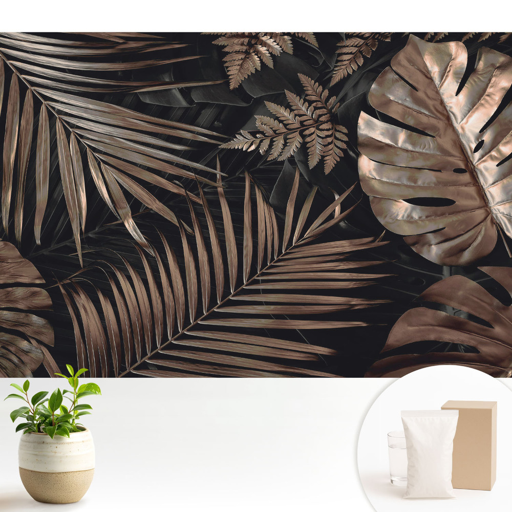 Tapeta do obývačky Tropické listy v hnedej farbe