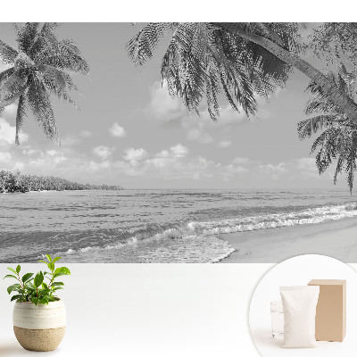 Tapeta do obývačky s motívom exotickej pláže s palmami
