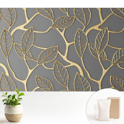 Luxusná tapeta s motívom listov na sivom pozadí s jemným vzorom