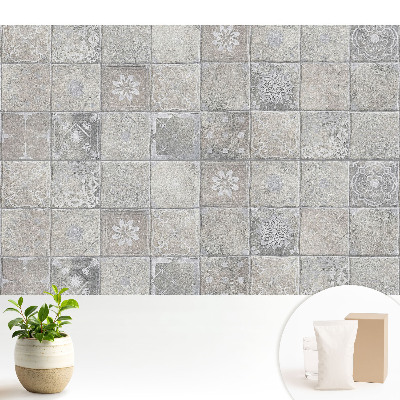 Tapeta so štýlovým vzorom dlaždíc v odtieňoch sivej a béžovej