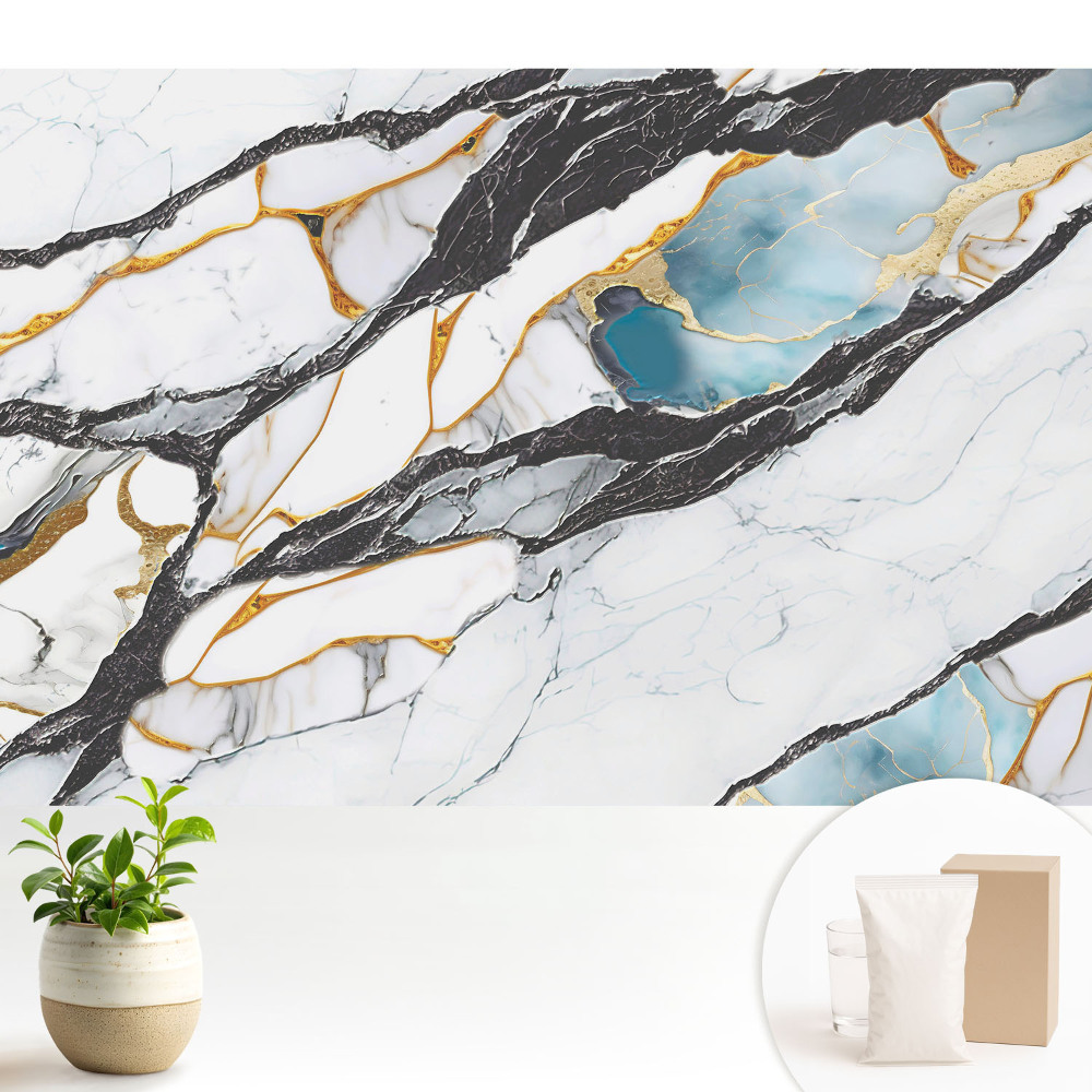 Tapeta do obývačky Mramor s čiernou a modrou