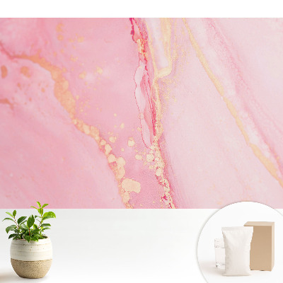 Tapeta na stenu s jemnými ružovými škvrnami a žltými akcentmi