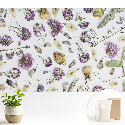 Luxusná tapeta so vzorom sušených kvetov na bielom pozadí