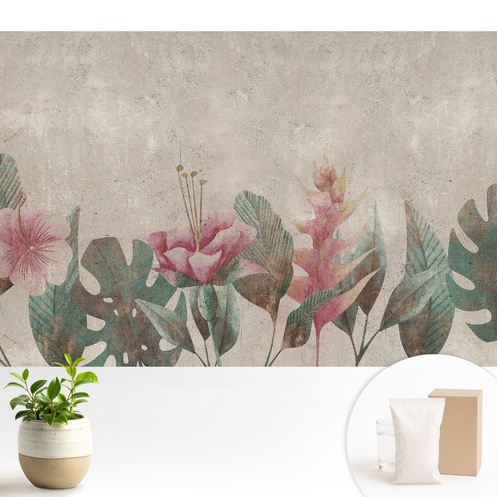 Tapeta do obývačky Pastelové kvety a listy, vintage harmónia
