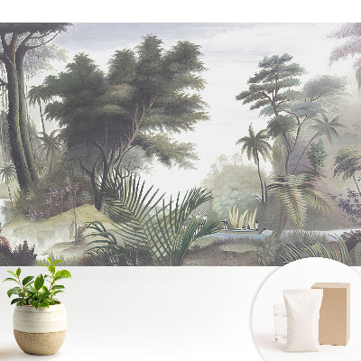 Luxusná tapeta Bujná džungľa s loďkou na rieke