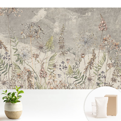 Tapeta do obývačky s rustikálnymi kvetmi na sivom pozadí