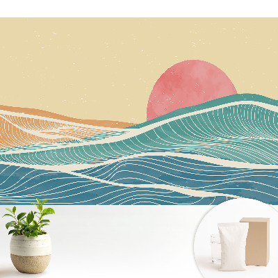 Luxusná tapeta Morské vlny a ružové slnko abstrakt