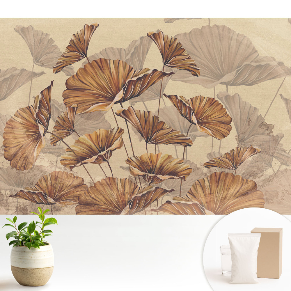 Tapeta do obývačky Rustikálne listy v teplých farbách