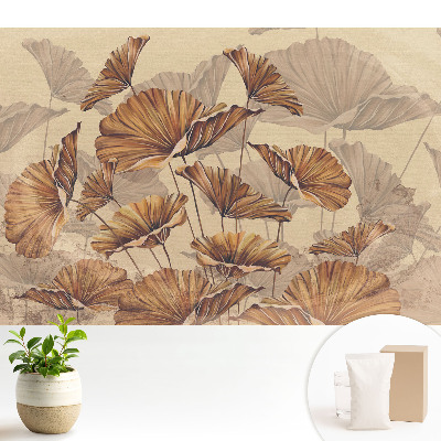 Tapeta do obývačky s rustikálnym motívom listov v teplých farbách