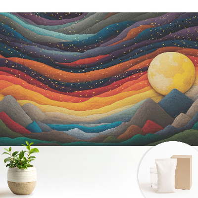 Tapeta s motívom abstraktnej horskej krajiny v nočnej kozmickej atmosfére