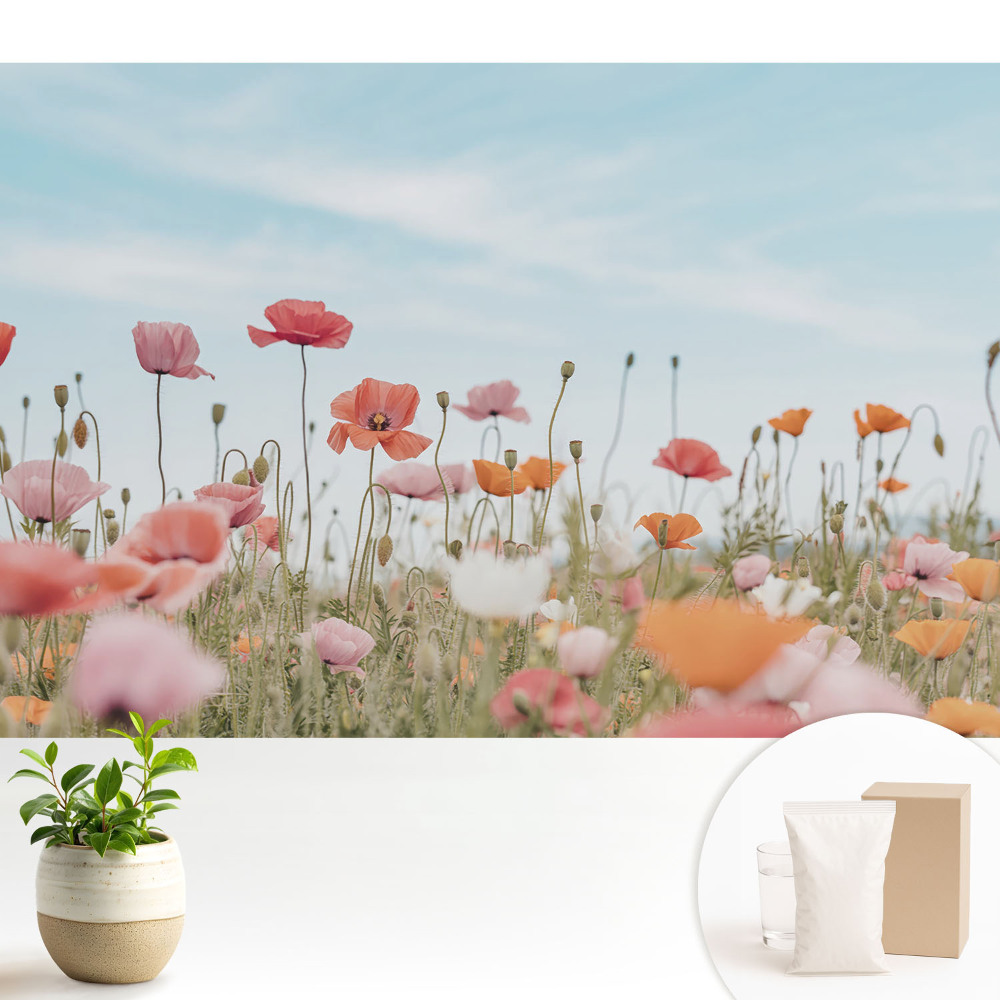 Luxusná tapeta Farebné vlčie maky proti modrej oblohe