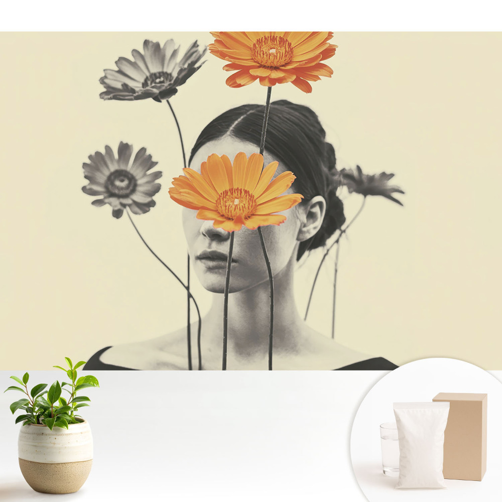 Luxusná tapeta Kvety a tvár v surrealistickom štýle