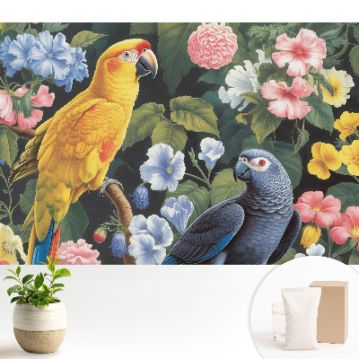 Tapeta na stenu Farebné tropické vtáky medzi kvetmi