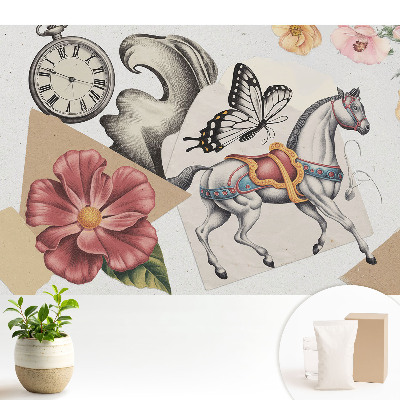Luxusná tapeta s vintage vzorom koňa a kvetov