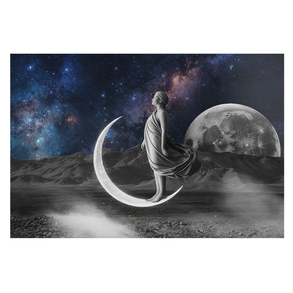 Tapeta na stenu s motívom kozmickej elegancie a mystickej ženy s mesiacom