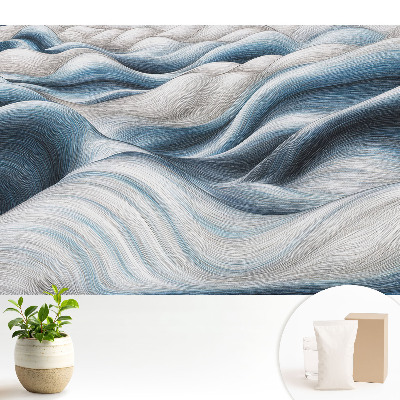 Tapeta do obývačky s vlnitými jemnými líniami v odtieňoch modrej