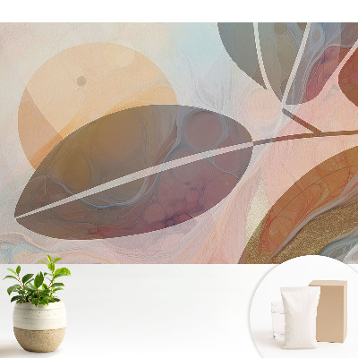 Tapeta do obývačky s abstraktným motívom listov a kruhov