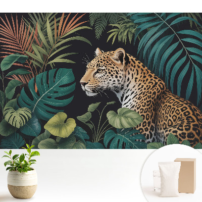 Tapeta do obývačky Leopard medzi listami džungle