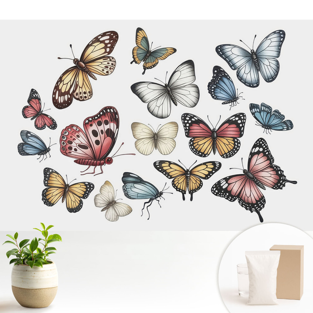 Tapeta Farebné motýle roztrúsené harmonicky