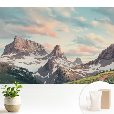 Tapeta na stenu s motívom malebnej horskej krajiny s oblakmi