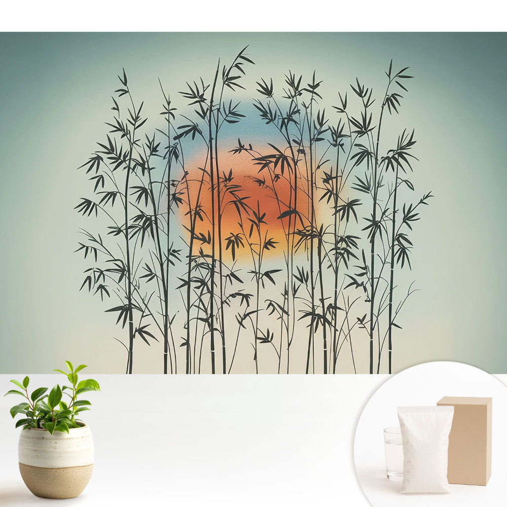 Luxusná tapeta Harmonický západ slnka s bambusovými výhonkami