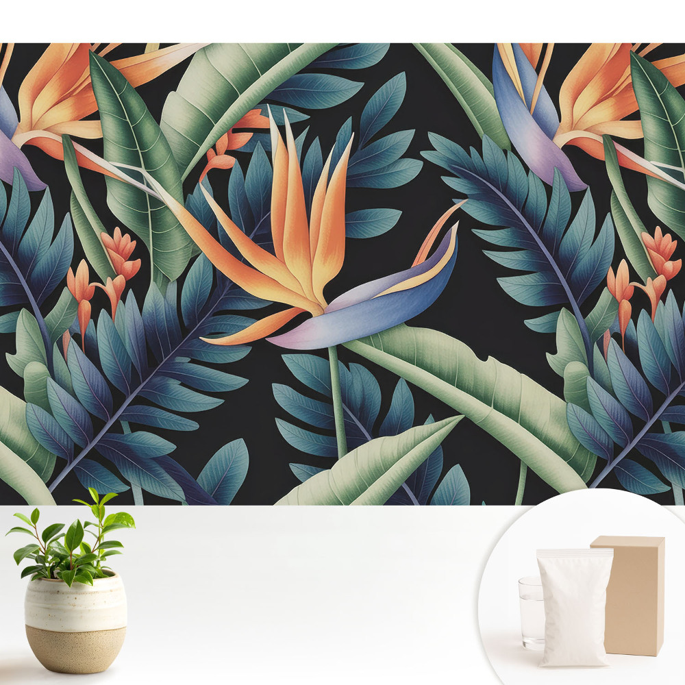 Luxusná tapeta Tropické kvety na čiernom pozadí