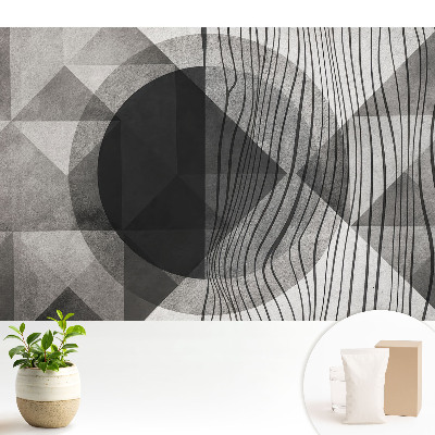 Tapeta na stenu so štýlovými geometrickými vzormi v odtieňoch sivej