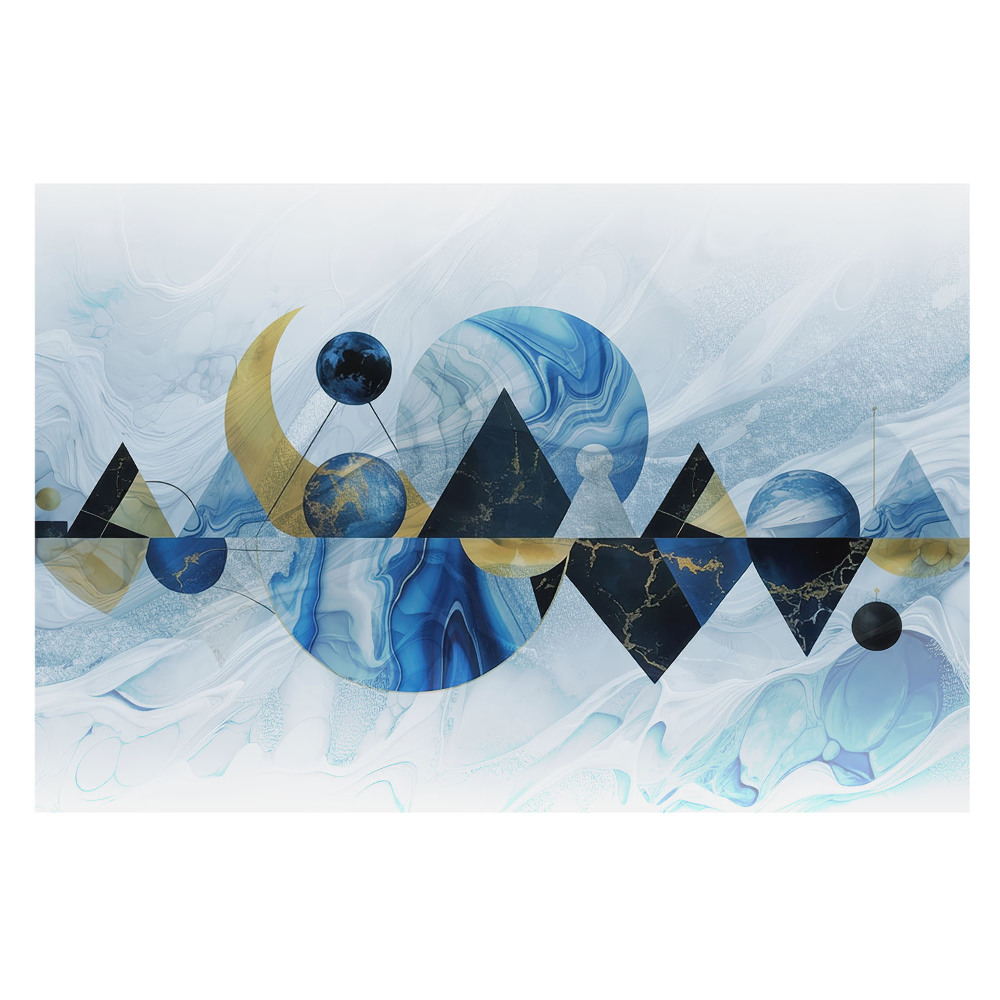 Tapeta do obývačky s geometrickými tvarmi v odtieňoch modrej