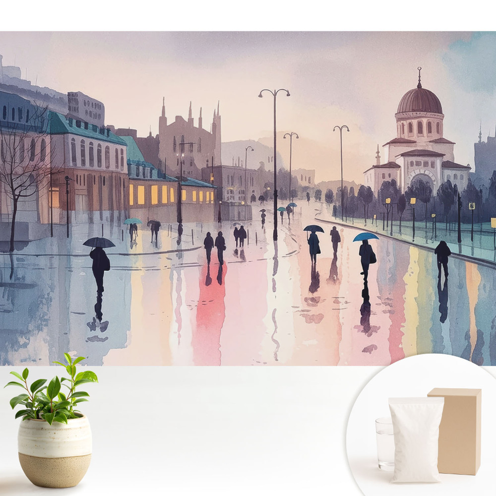 Tapeta do obývačky Mestská ulica po daždi