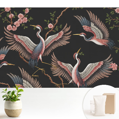 Tapeta s motívom vtákov a kvetov na prírodnom pozadí